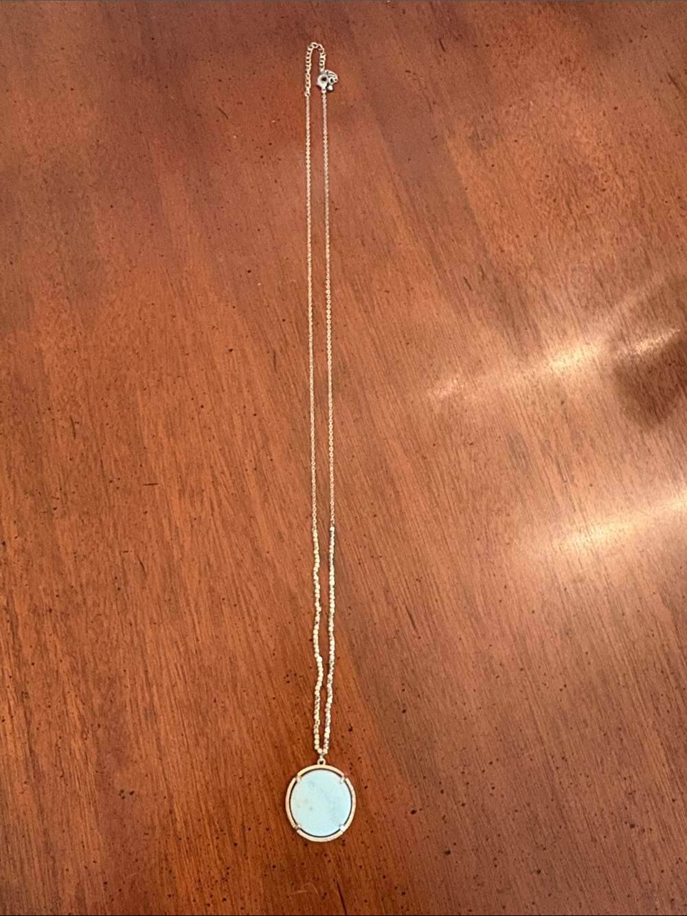 Gold Chain Necklace with Turquoise Blue Round Pendant with Extender
